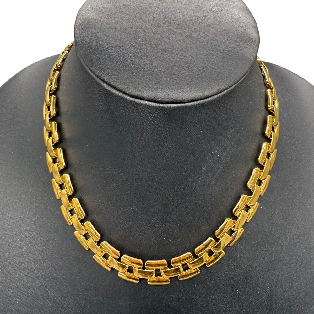 Vintage Trifari Panther Square Geometric Link Chain Choker Necklace Gold Tone - Picture 2 of 4